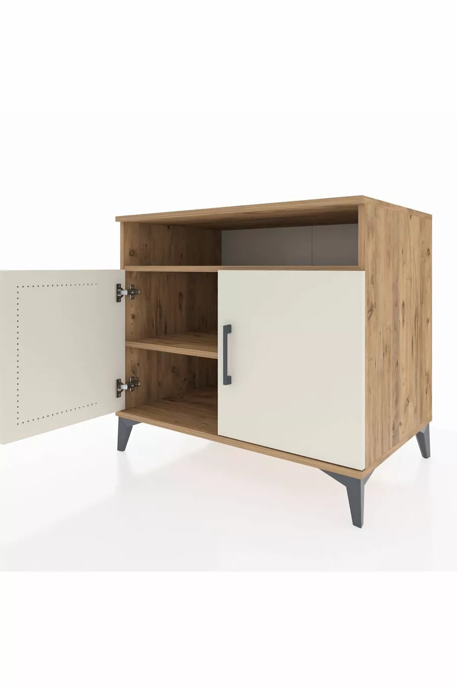Commode Kronos 2 étagères 2 portes Pin-Pierre de Lune