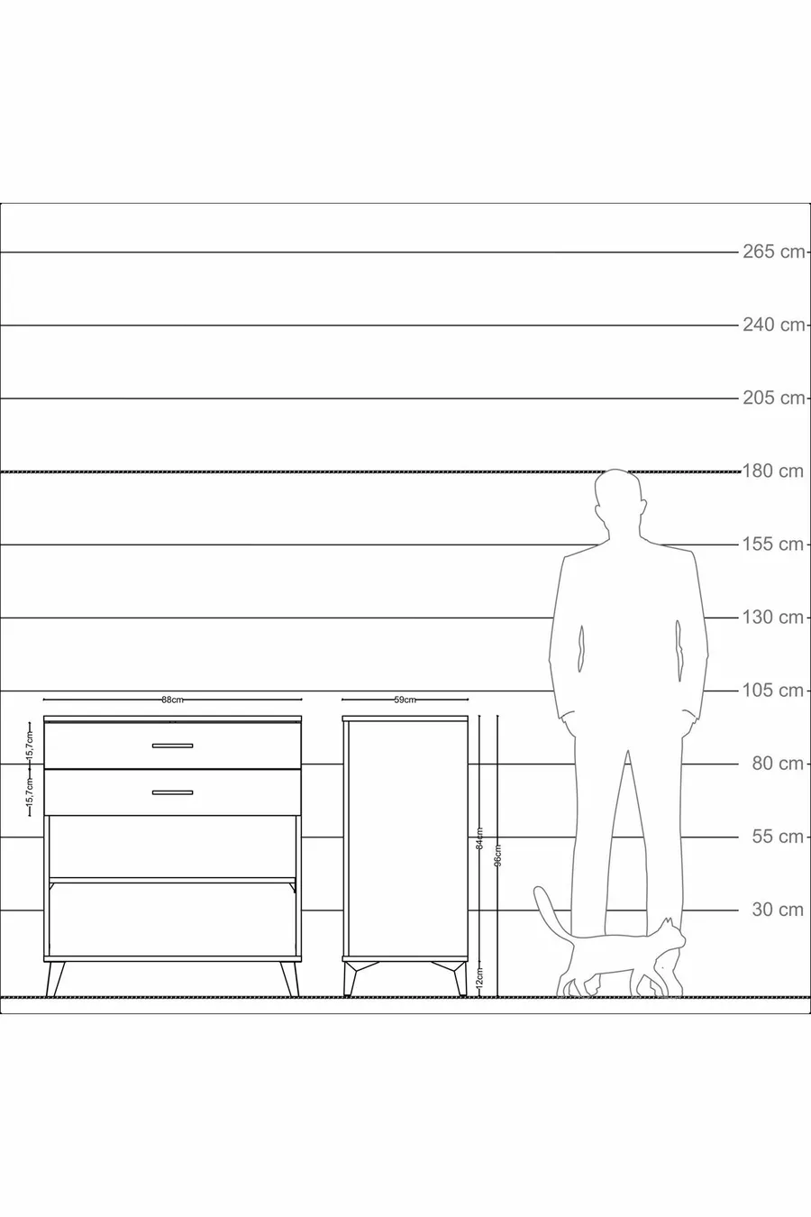 Commode Kronos à une étagère et deux tiroirs Anthracite-Pin