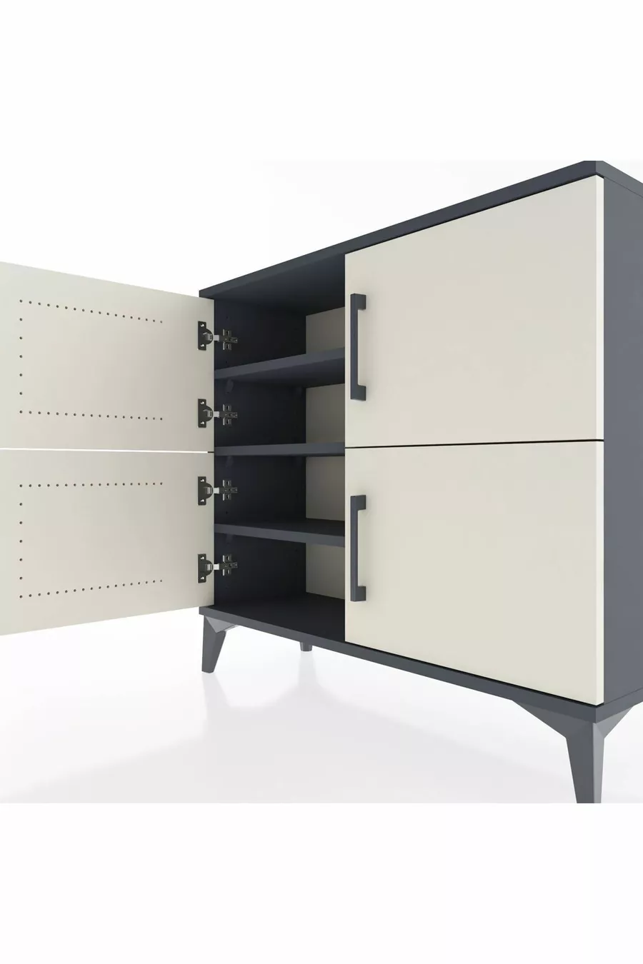 Commode Arges 3 étagères 4 portes Anthracite-Pierre de lune