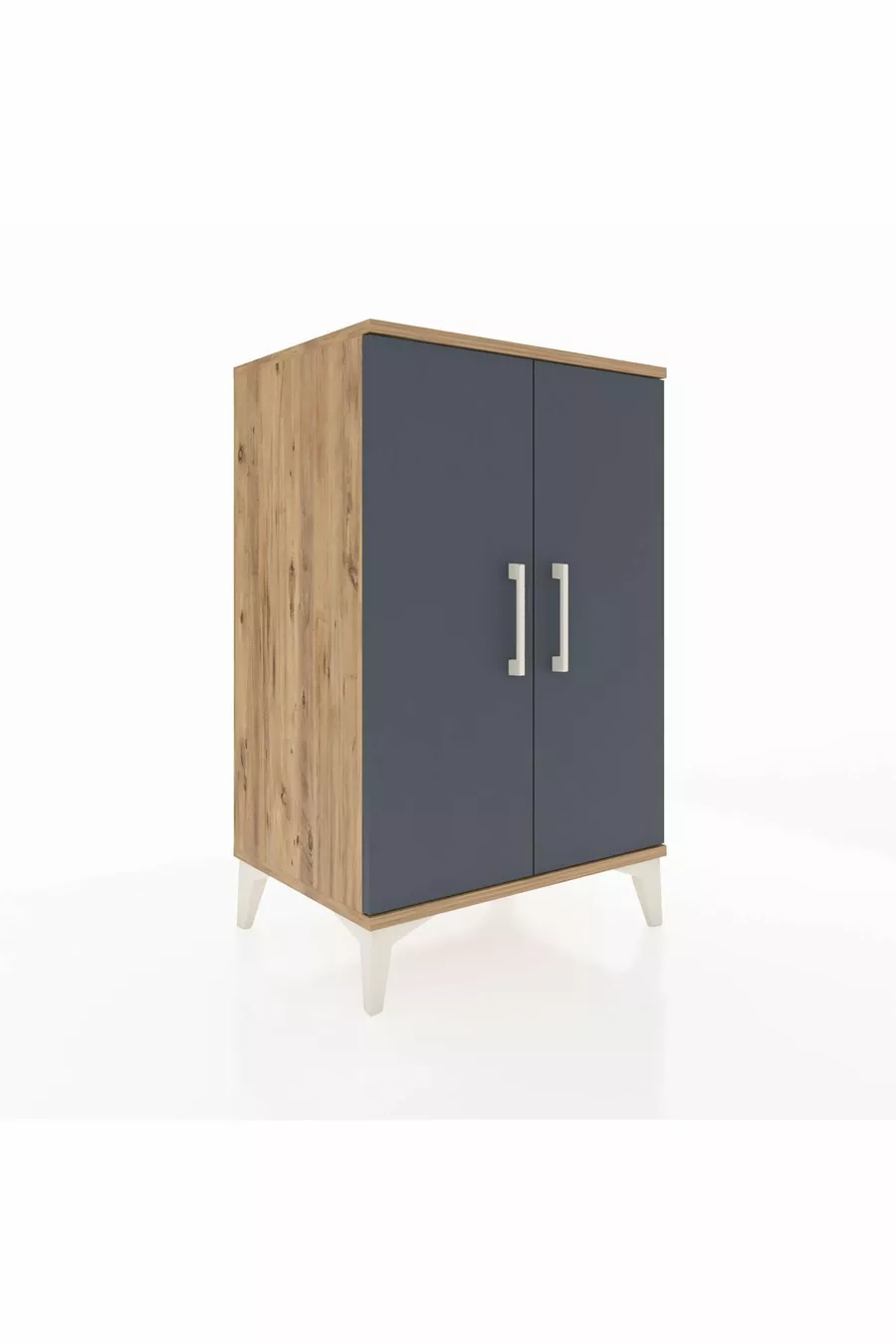 Table de chevet Hyperion à 2 étagères et 2 portes, pin-anthracite