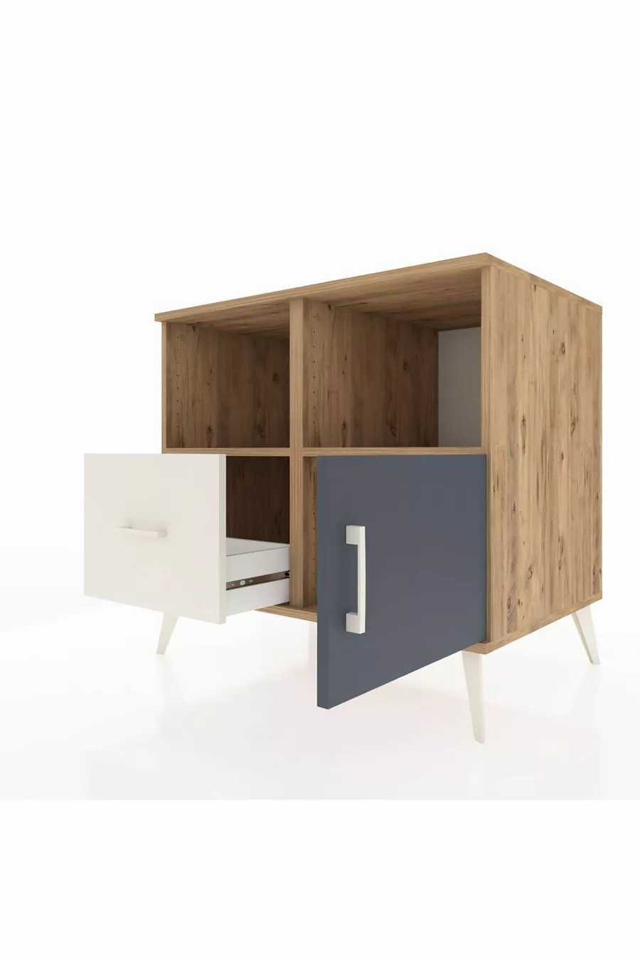 Commode Kronos avec 2 étagères, 1 tiroir et 1 porte, pin-anthracite/pierre de lune
