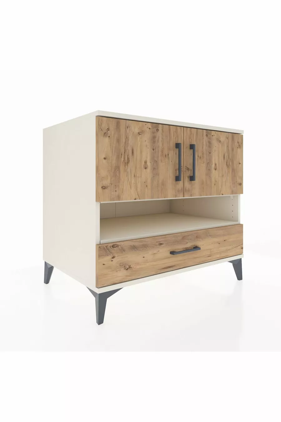 Commode Kronos avec 3 étagères, 1 tiroir et 2 portes, Pierre de Lune-Sapin
