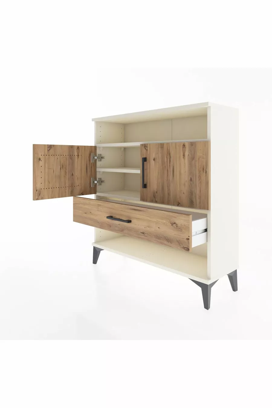 Commode Arges 3 étagères 1 tiroir 2 portes Pierre de lune-Épicéa