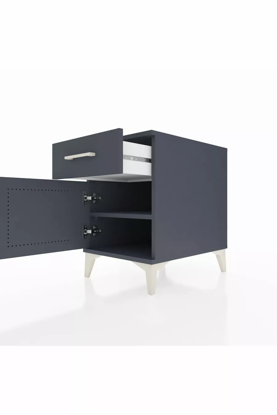 Table de chevet Kronos avec une étagère, un tiroir et une porte, Anthracite-Anthracite