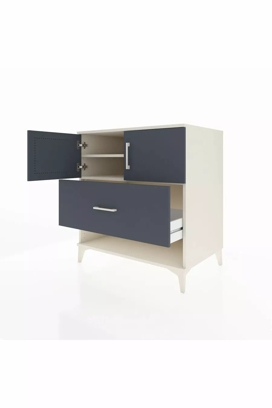 Commode Kronos avec 2 étagères, 1 tiroir et 2 portes, Pierre de Lune-Anthracite