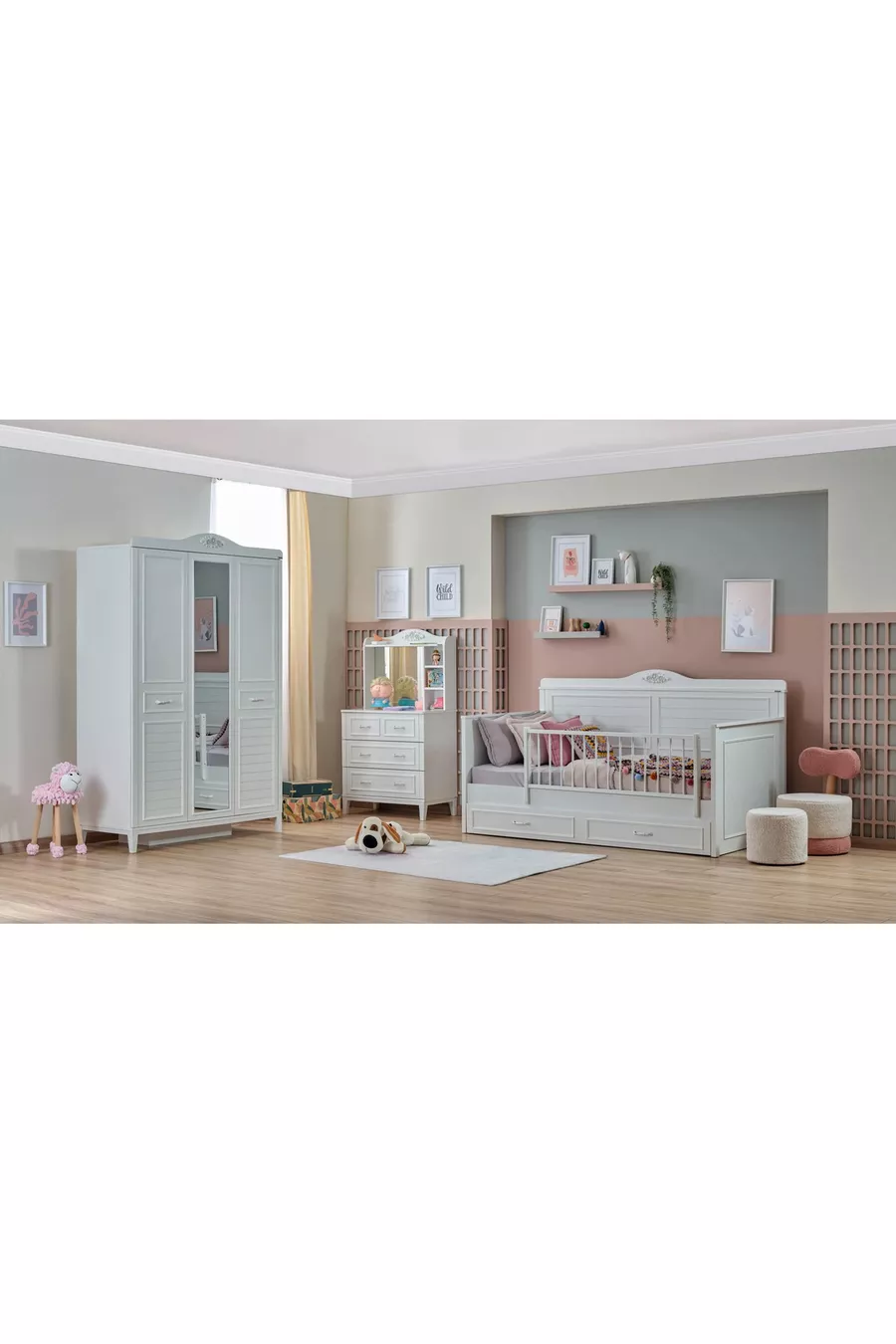 Chambre d'enfant Marje (Armoire à 3 portes + * Montessori + Commode avec miroir)