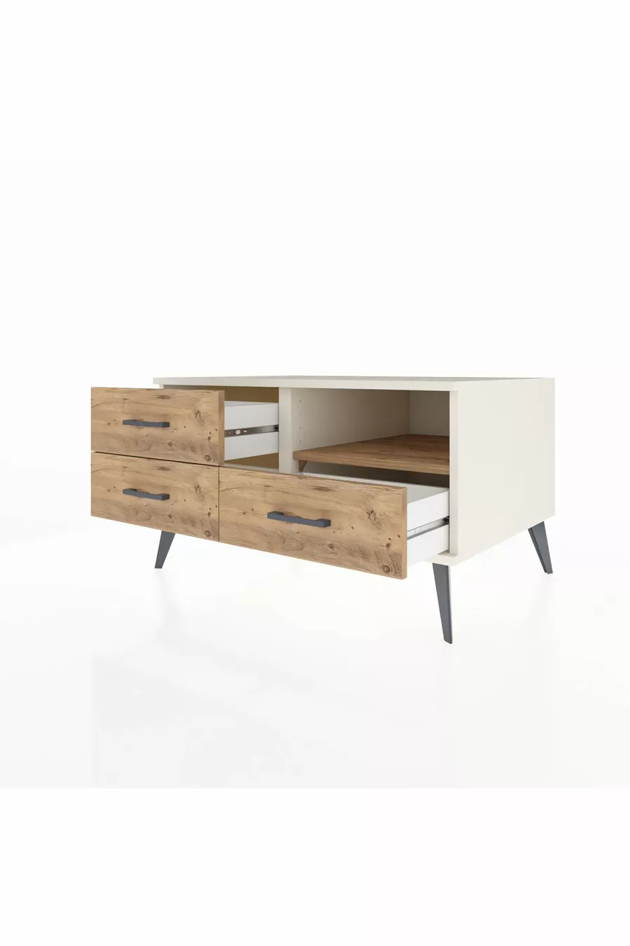 Commode Kronos avec une étagère et 3 tiroirs, Pierre de Lune-Pin