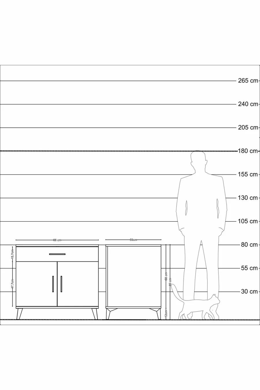 Kronos Commode avec une étagère, un tiroir et deux portes Pierre de lune-Pierres de lune