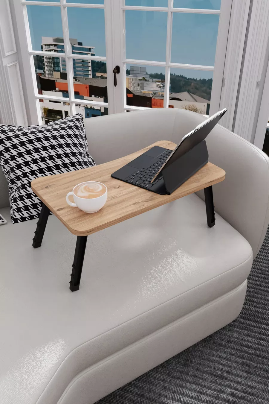Tablette pour ordinateur portable Table de petit-déjeuner mobile Table de travail pliante Bois de pin Atlantique