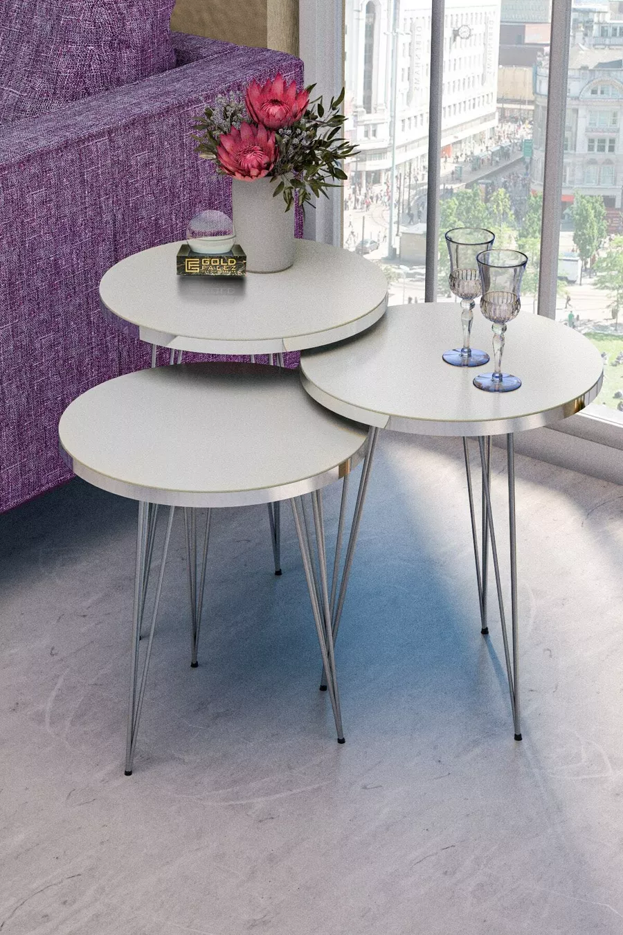 Table Gigogne Argent Blanc Fil