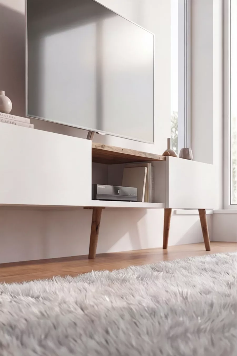 Meuble TV moderne  cm, console à 2 portes, télévision sur pieds en bois, meuble TV élégant pour salon et salle de séjour, console TV, unité TV, meuble TV console