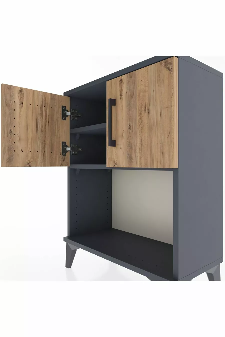 Table de chevet Arges avec 2 étagères et 2 portes Anthracite-Épicéa