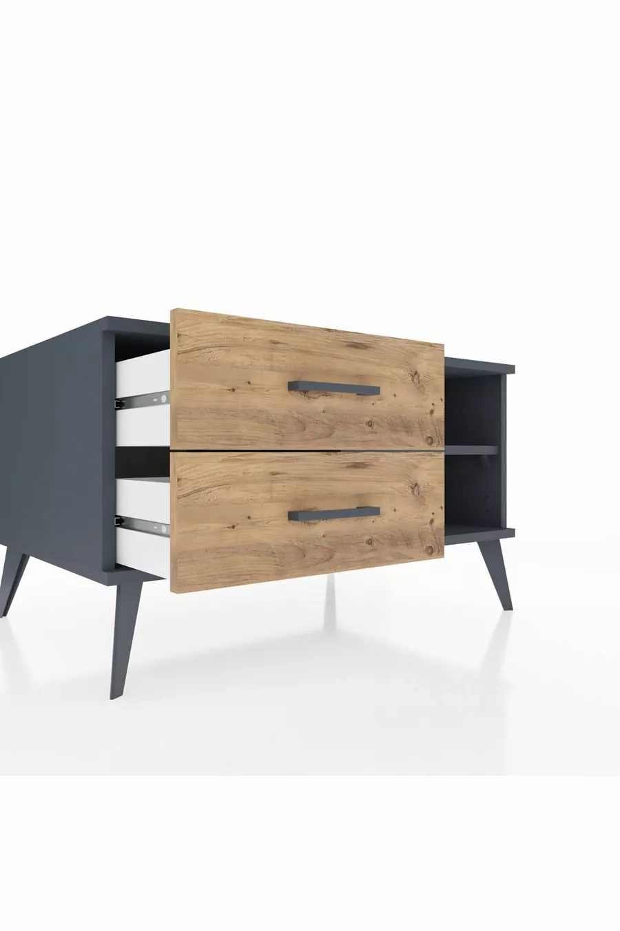 Commode Kronos à une étagère et 2 tiroirs Anthracite-Anthracite/Sapin