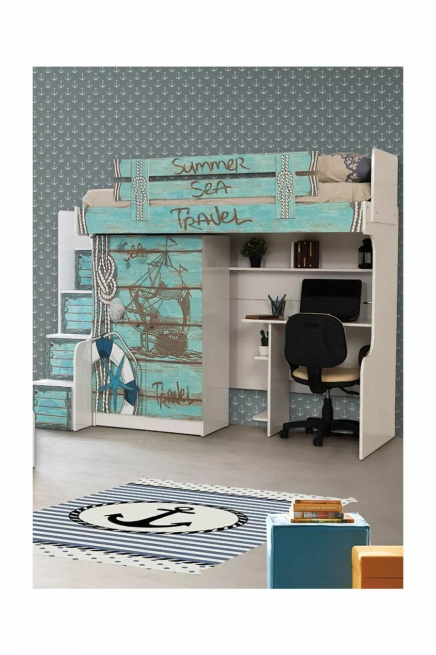 Lits superposés, été Lits superposés, armoire, bureau