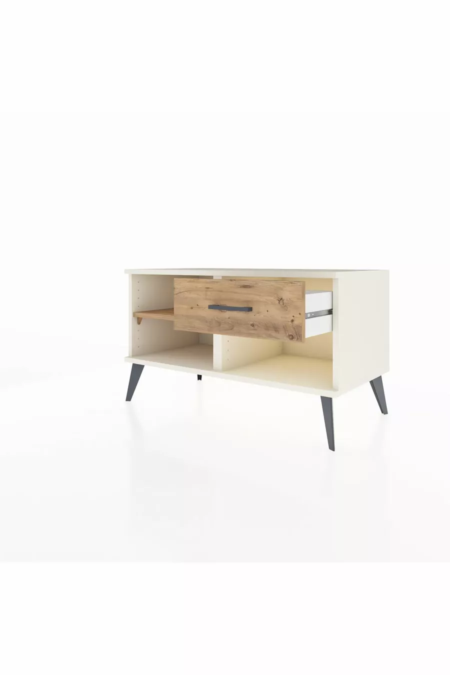 Commode Hyperion à une étagère et un tiroir, Pierre de lune-Pin