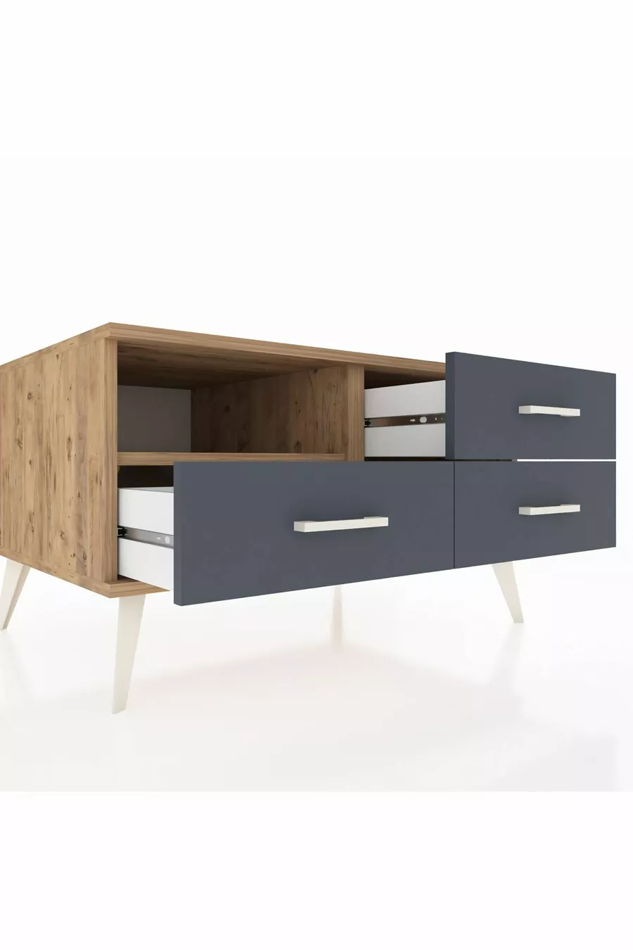 Commode Kronos à une étagère et 3 tiroirs Pin-Pin/Anthracite