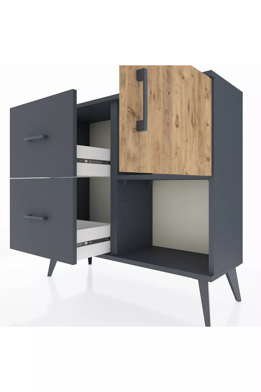 Commode Arges à une étagère, 2 tiroirs et une porte, Anthracite-Sapin/Anthracite