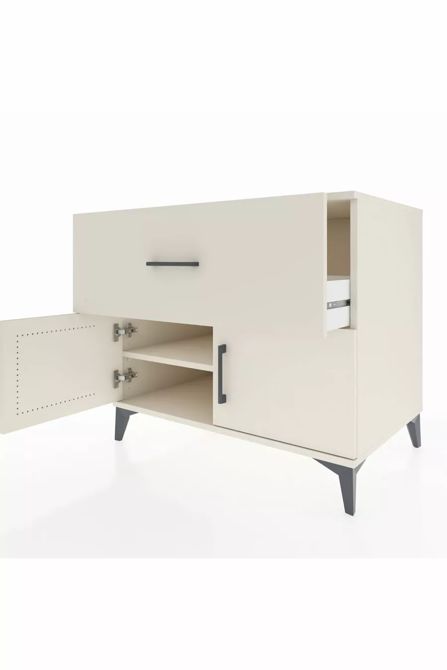 Commode Kronos à une étagère, un tiroir et deux portes, Pierre de lune-Pierres de lune
