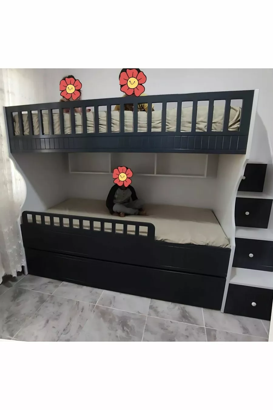 Lit superposé pour enfants modèle blanc anthracite sculpté