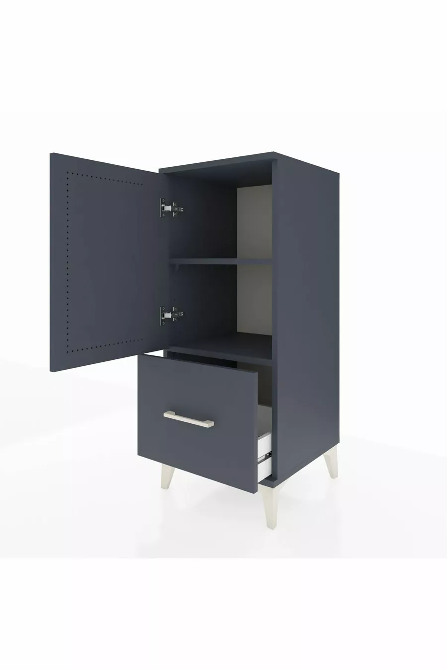 Table de chevet Hyperion avec 2 étagères, 1 tiroir et 1 porte, Anthracite-Anthracite