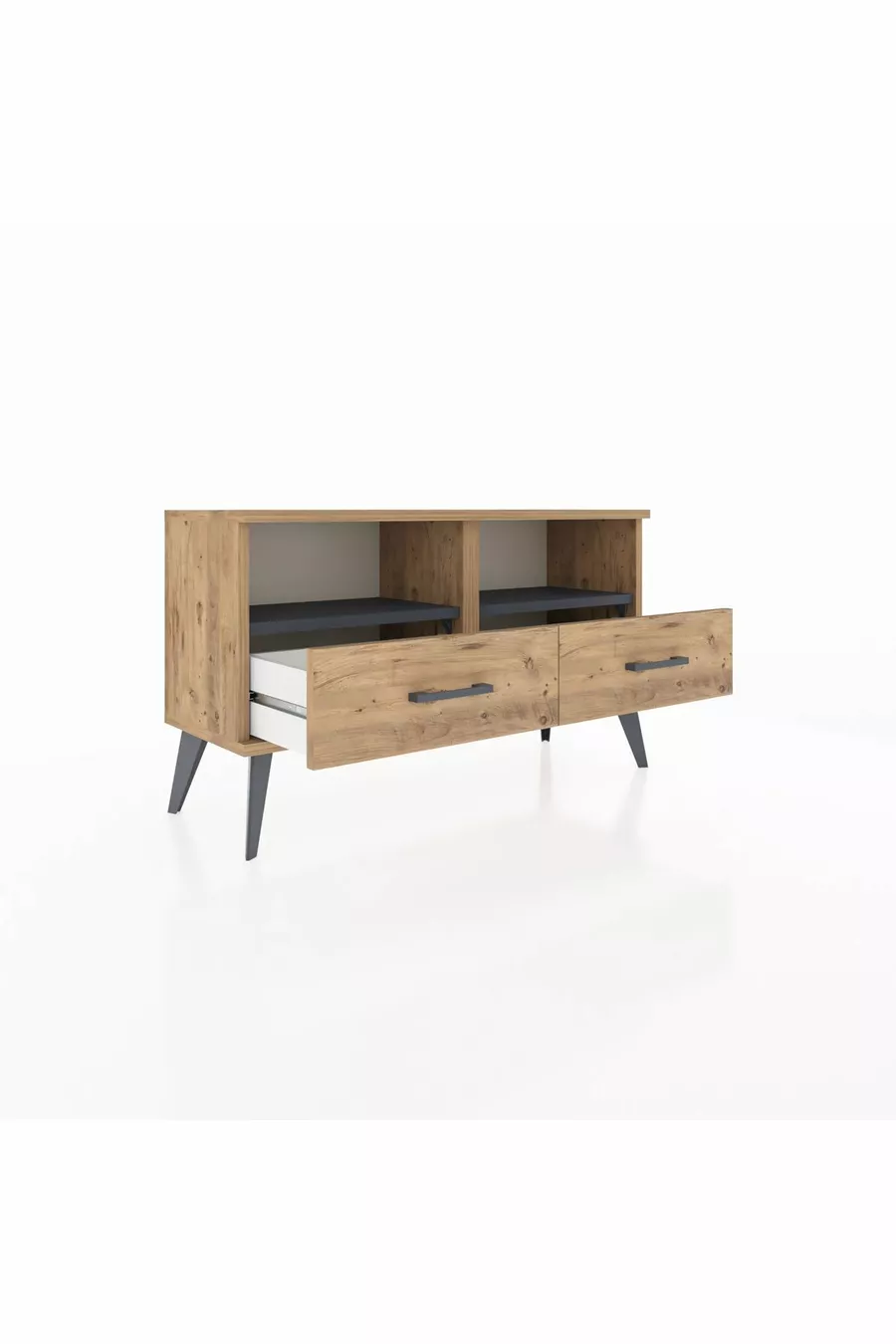 Commode Arges 2 étagères 2 tiroirs Pin-Anthracite/Pin