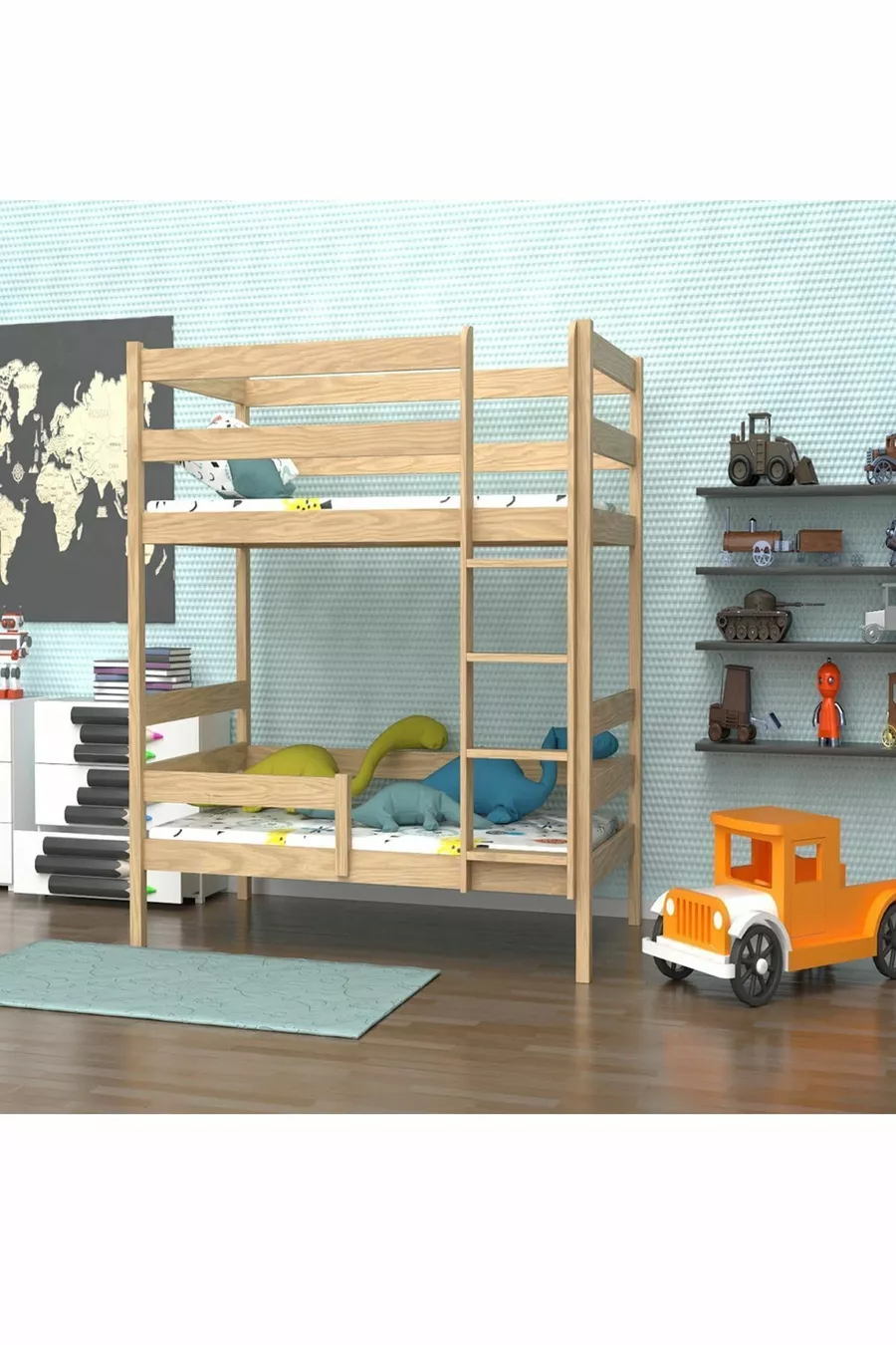 Lit superposé classique en pin naturel pour bébés et enfants