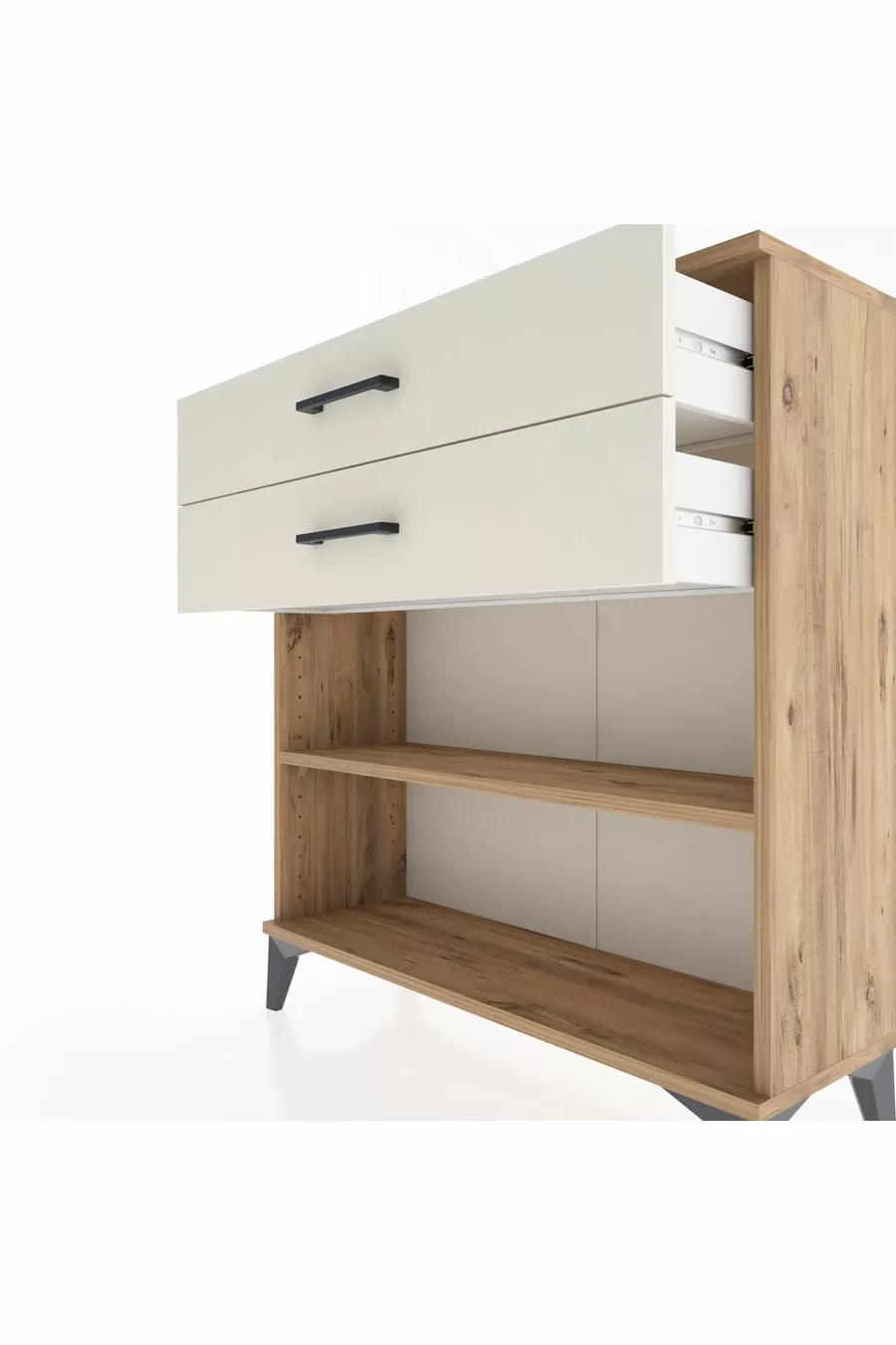 Commode Arges à une étagère et 2 tiroirs en pin-pierre d'onyx