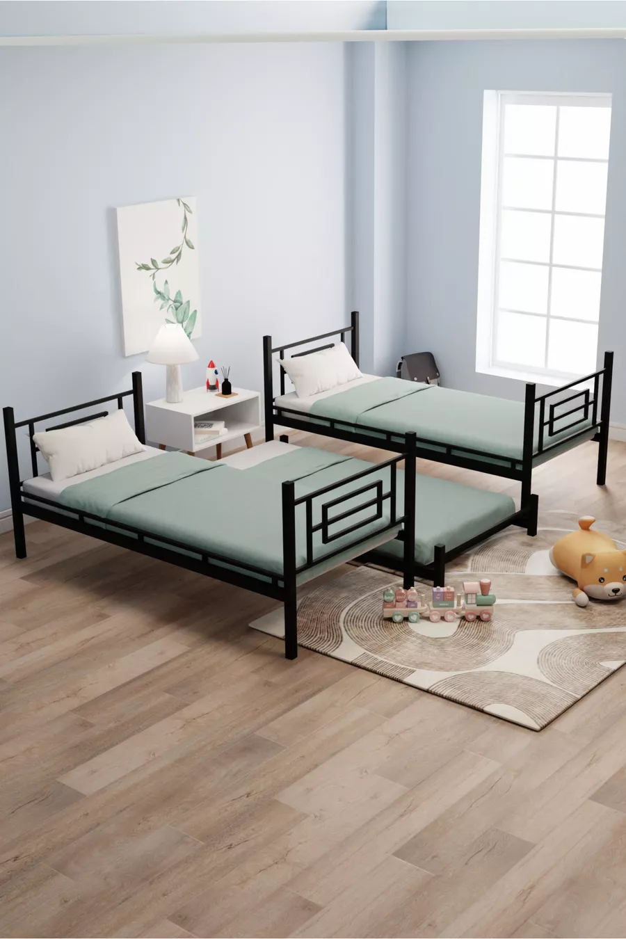 Lit superposé et lit simple en métal pour chambre d'enfant Defne Yavrulu – Noir