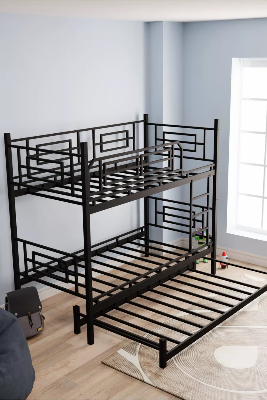 Lit superposé et lit simple en métal pour chambre d'enfant Defne Yavrulu – Noir