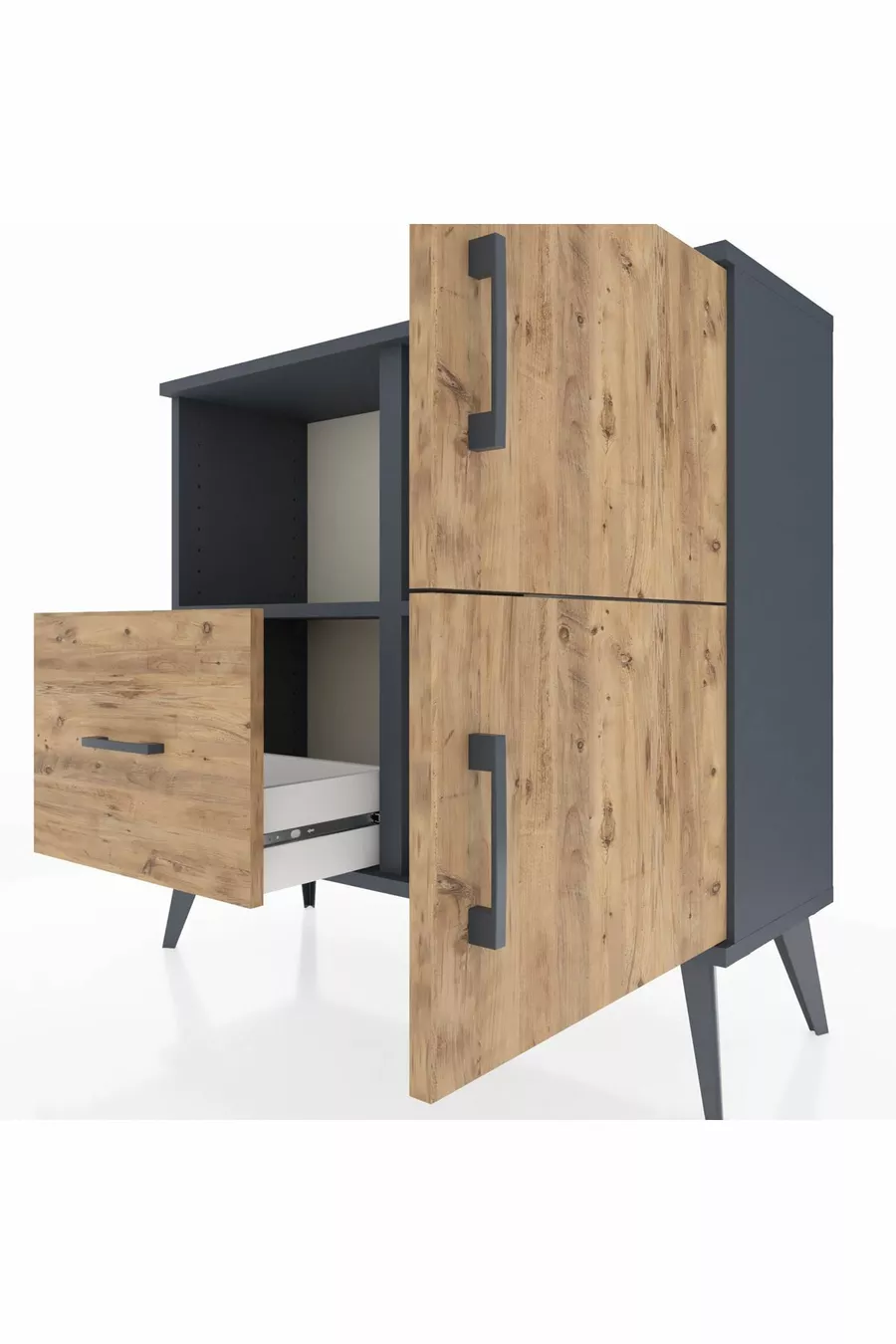 Commode Arges 2 étagères, 1 tiroir, 2 portes, Anthracite-Pin