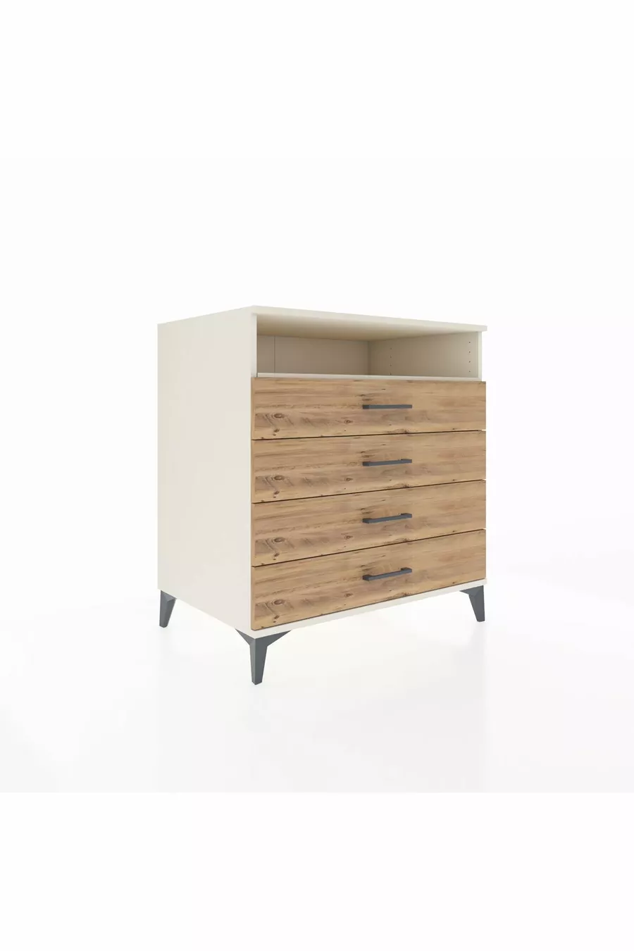 Commode Kronos avec une étagère et 4 tiroirs, Pierre de Lune - Pin