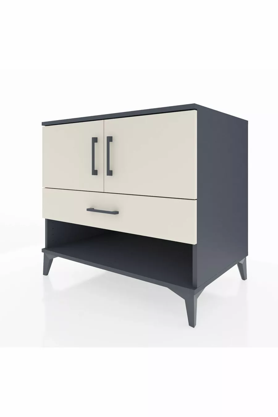 Commode Kronos avec 2 étagères, 1 tiroir et 2 portes, Anthracite-Pierre de lune