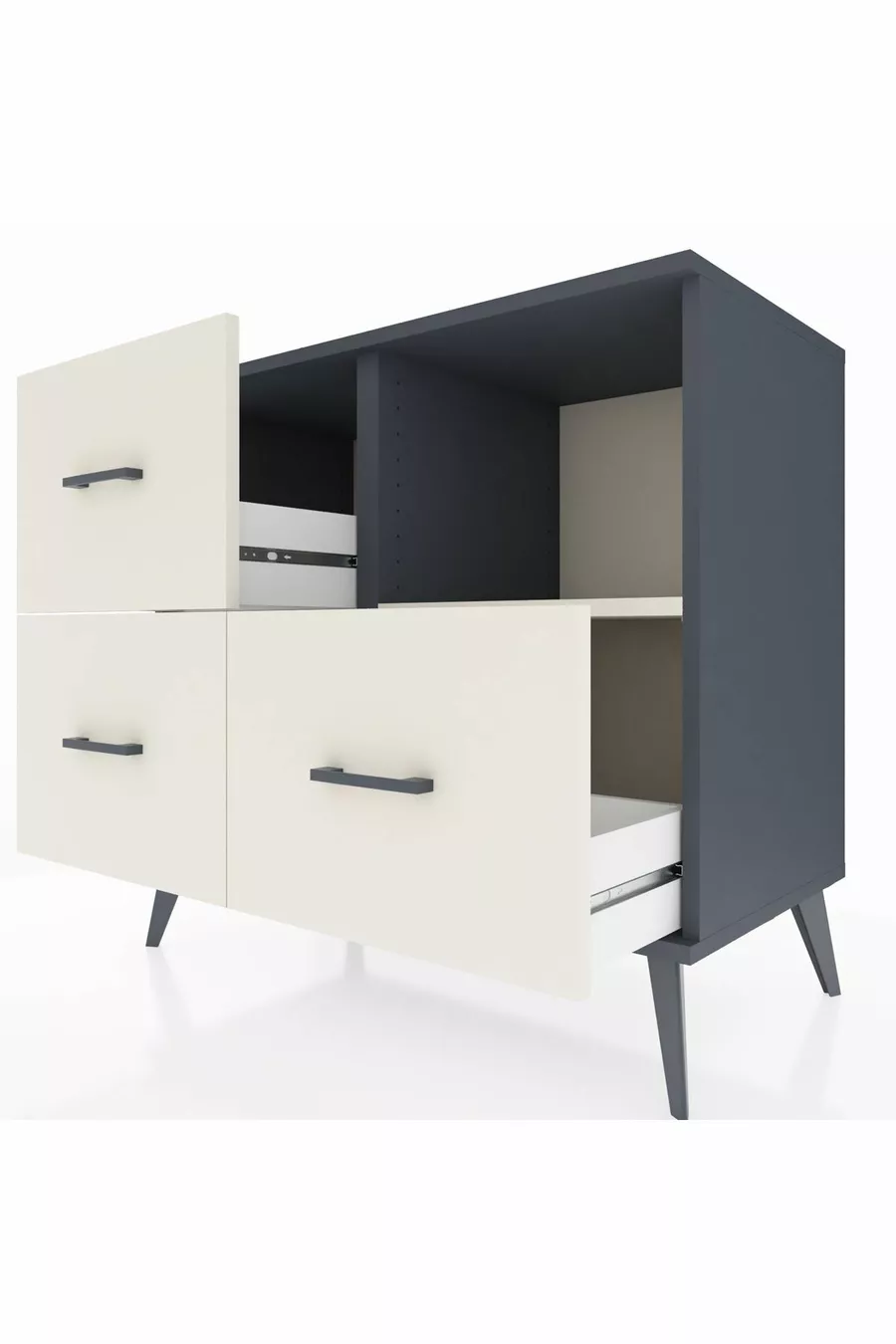 Commode Hyperion à une étagère et trois tiroirs Anthracite-Quartz
