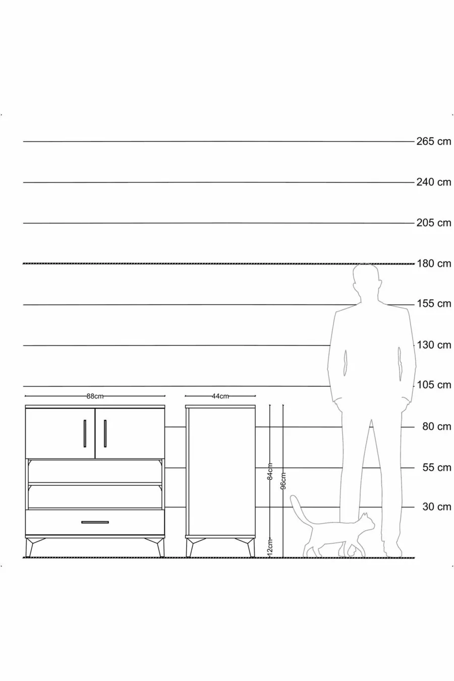 Commode Hyperion 4 étagères 1 tiroir 2 portes Pierre de lune-Épicéa