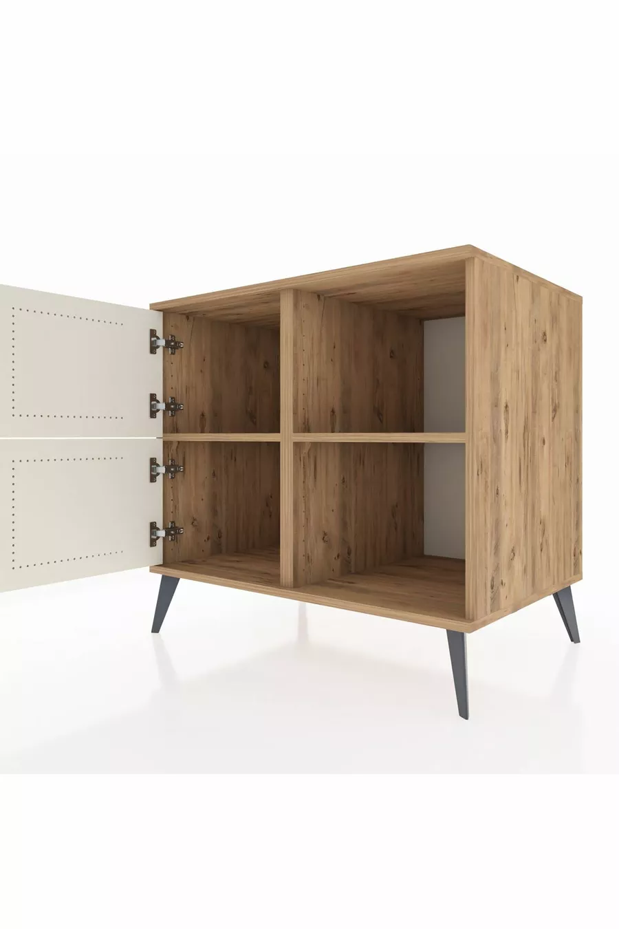 Commode Kronos à 2 étagères et 2 portes Pin-Pierre de Lune/Pin