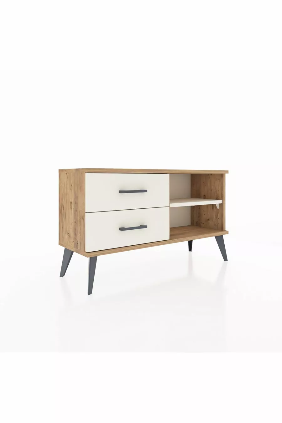 Commode Arges à une étagère et 2 tiroirs en pin-pierre d'onyx
