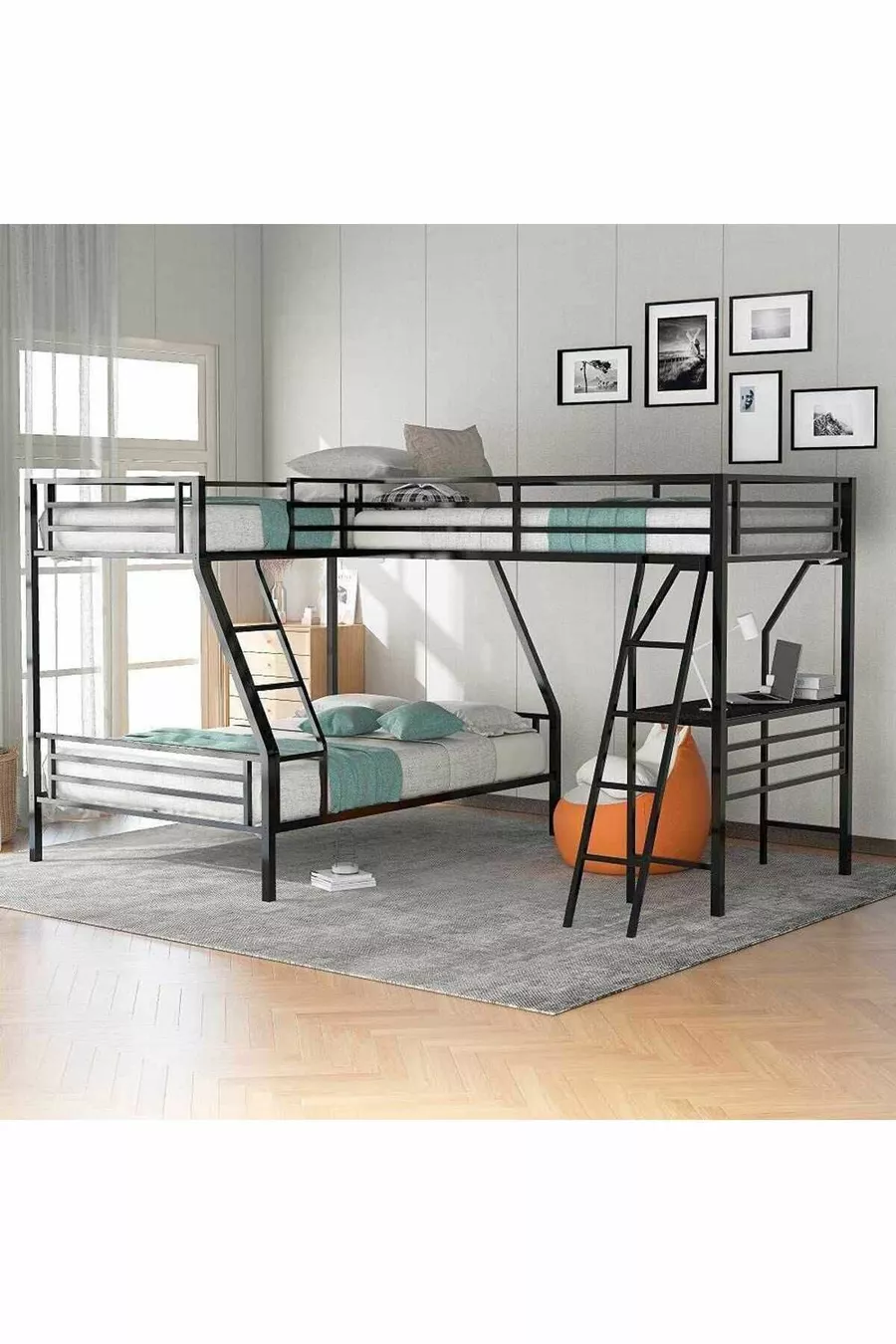 Lit mezzanine avec bureau pour trois personnes au design moderne