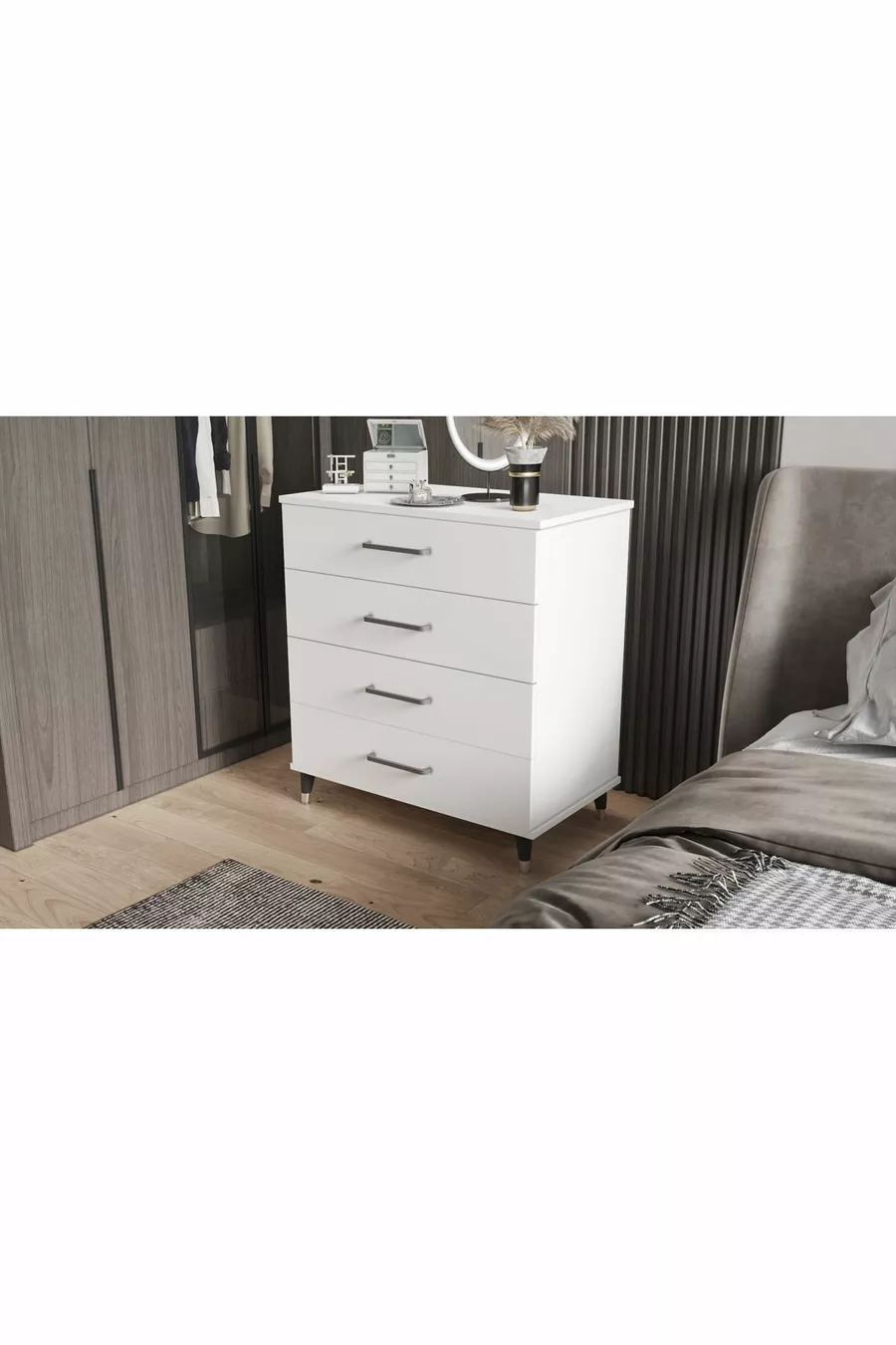 Commode à quatre tiroirs (BLANC BRILLANT)