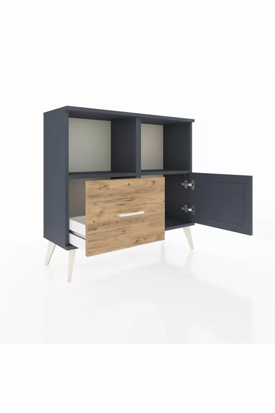 Commode Arges 2 étagères, 1 tiroir, 1 porte, Anthracite/Pin