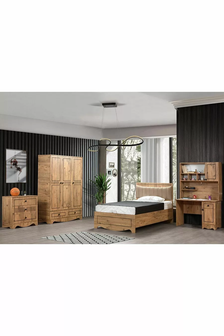 Chambre Jeune Fille Papatya - Armoire 3 Portes, Lit avec Coffre, Bureau, Commode - 