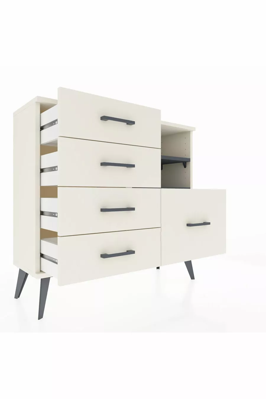 Commode Arges 2 étagères 5 tiroirs Nacré-Anthracite/Nacré