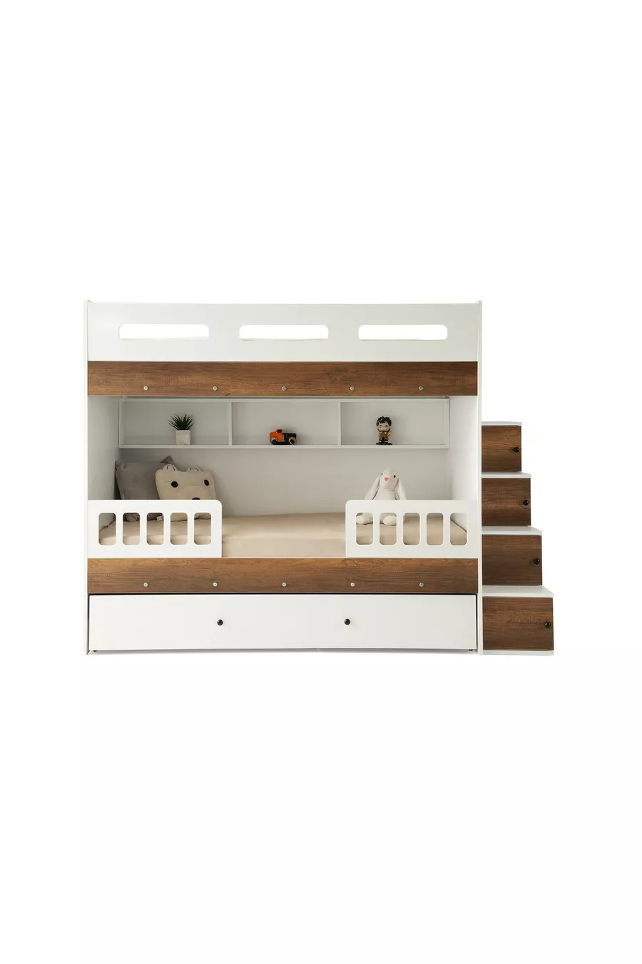 Lit superposé Berlin / MDF à 100 % / 2 matelas à ressorts en bambou / 2 ensembles de linge de lit offerts