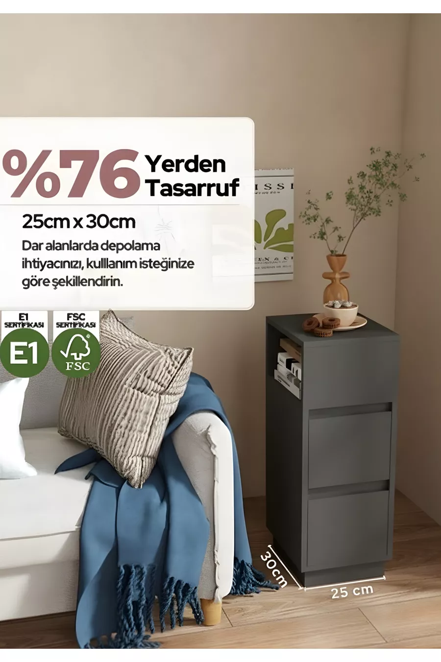Table de chevet Alve Dar – 2 tiroirs, table d'appoint avec compartiment ouvert interchangeable pour chambre à coucher & salon M