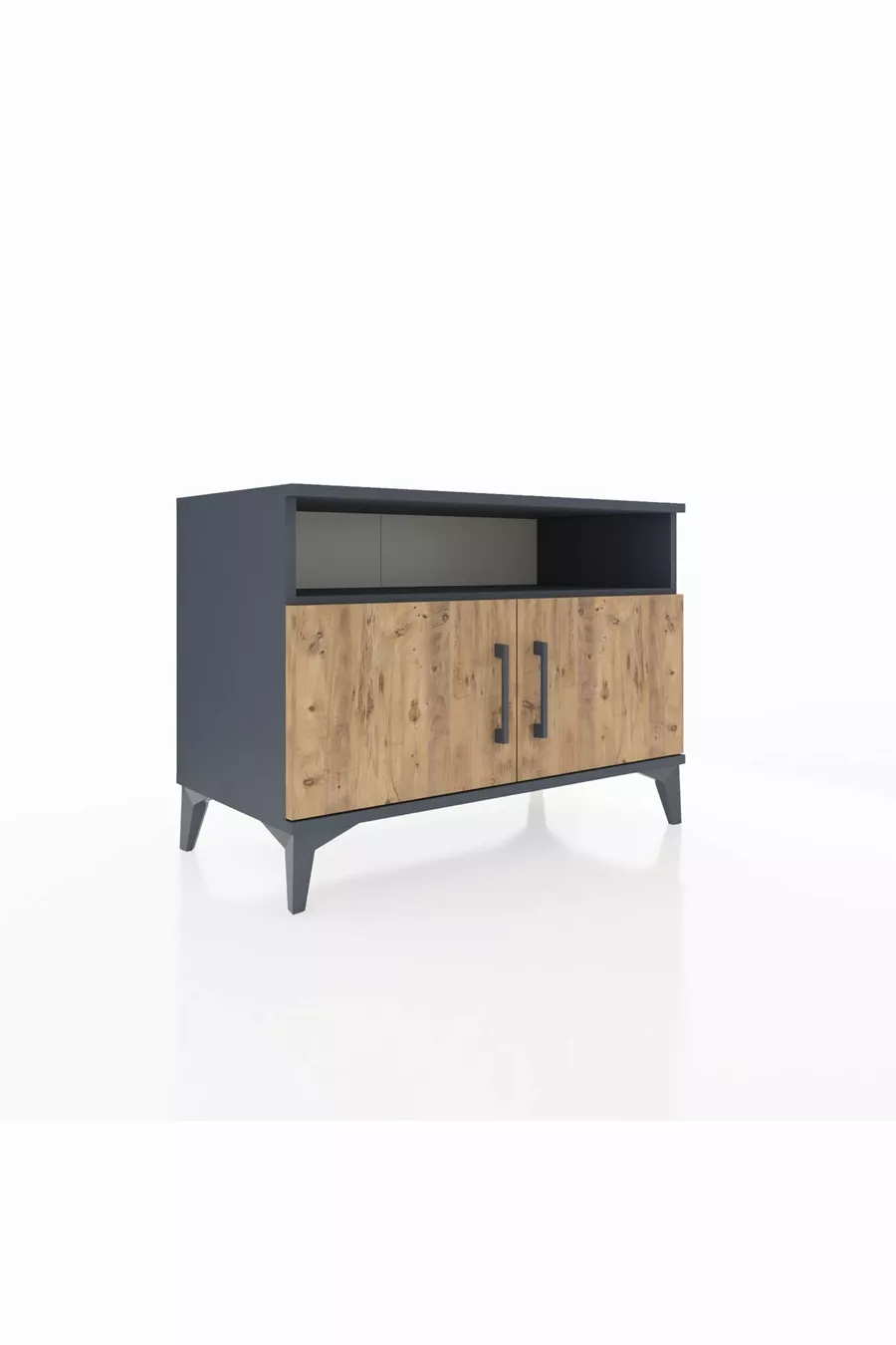 Commode Hyperion 2 étagères 2 portes Anthracite-Pin