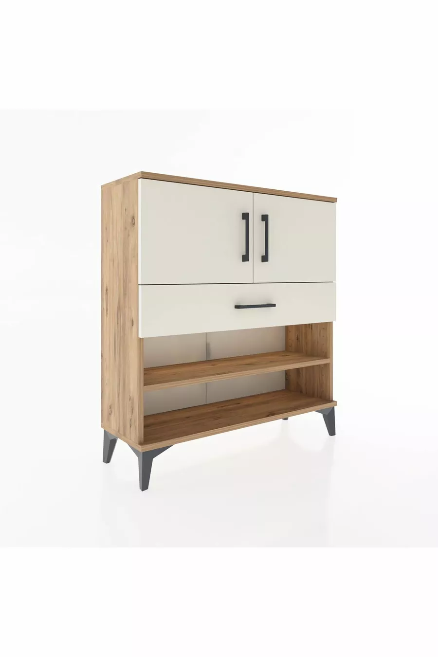 Commode Arges avec 3 étagères, 1 tiroir et 2 portes, en pin-pierre d'ardoise