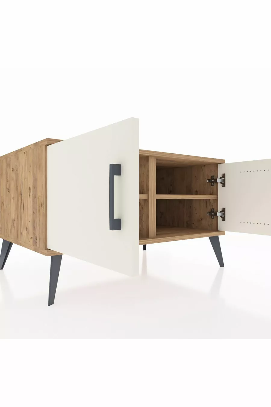 Commode Kronos à 2 étagères et 2 portes Pin-Pierre de Lune/Pin