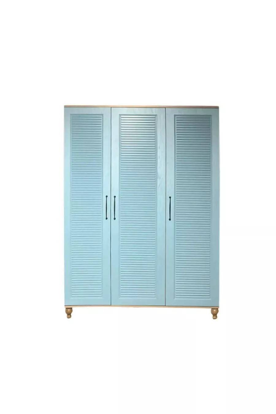 Armoire élégante à 3 portes en MDF bleu | Portes Rehau | Pieds en bois de charme
