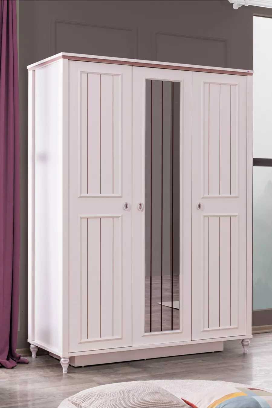 Chambre d'enfant Ezgi Lux - Armoire 3 portes, Lit, Table de chevet, Bureau, Commode