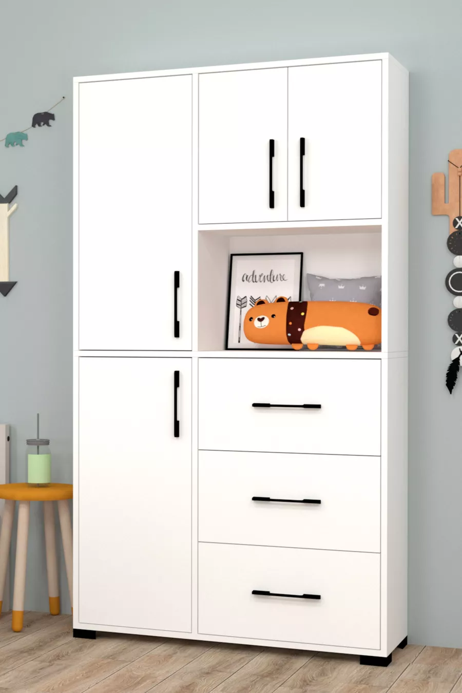 Armoire pour chambre d'enfant Berlin avec tiroirs et portes
