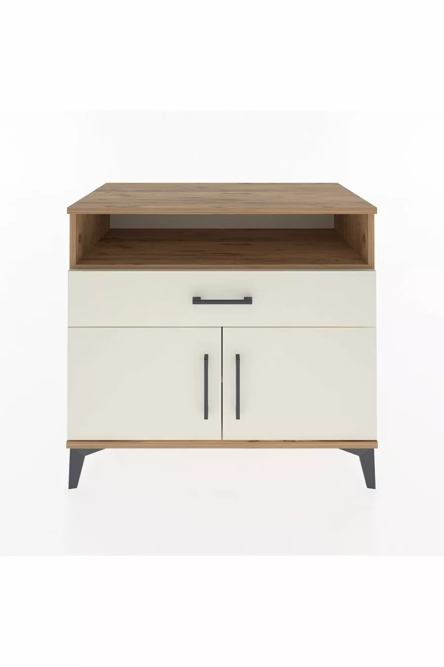 Commode Hyperion avec 2 étagères, 1 tiroir et 2 portes, pin-pierre d'onyx